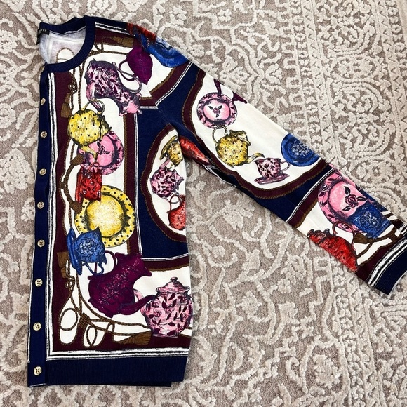 Talbots Petites Tea Party Print Classic Cardigan Sweater - Picture 8 of 16